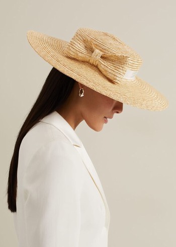 Phase Eight Straw Bow Boater Hats Beige USA | 9156830-GM